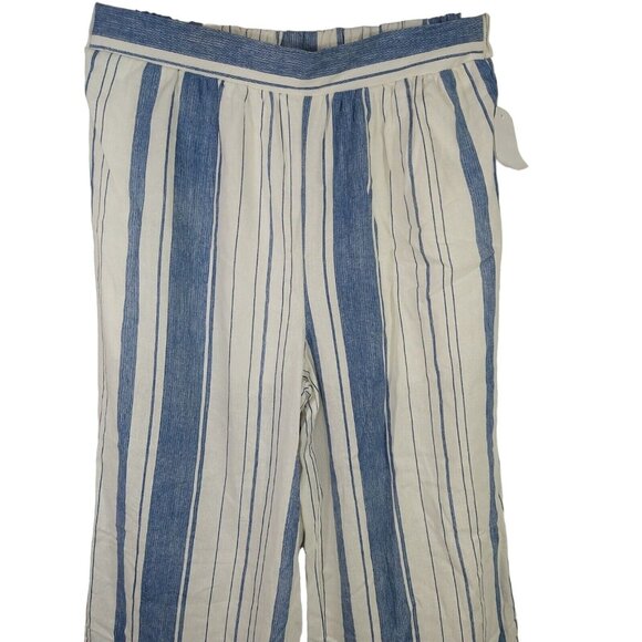 Charlotte Russe Wide Leg Pullon Pants Women Size M White Blue Stripe Linen Blend - Picture 2 of 11